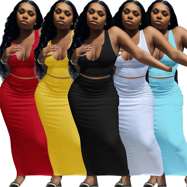 

summer clothing women crop 2 piece dress vest skirts casual midi-skirt tank backless sexys sleeveless night club 4804, White