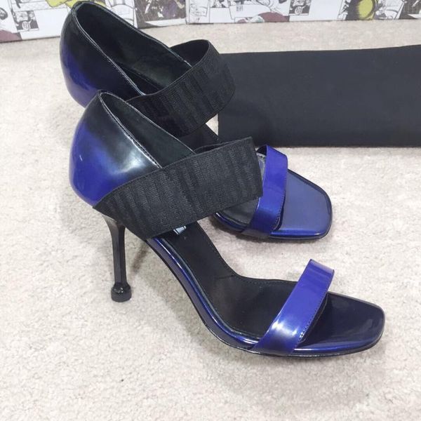 

dress shoes women sandals super high heels patchwork elastic band slip on stiletto female bling genuine leather zapatos de mujer, Black