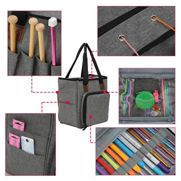 

storage bags portable women tote yarn wool crochet hooks thread holder cases pouch diy sewing organizer bag knitting
