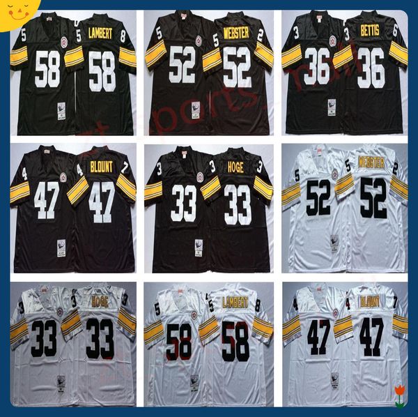 

ncaa football 75 joe greene 36 jerome bettis jersey 47 mel blount 52 mike webster 63 dermontti dawson john stallworth black white vintage, Black;red
