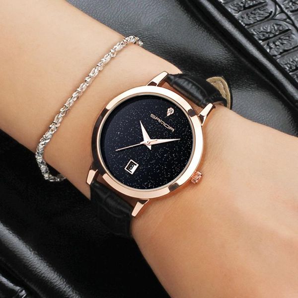 

wristwatches 2021 sanda fashion star dial women watches luxury ladies watch dress clock calendar relogio feminino p194, Slivery;brown