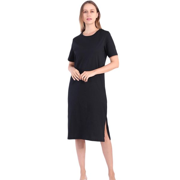 

summer t shirt dress women 2021 boho elegant casual vintage light chic cotton green black slit midi dresses sundress plus size, Black;gray