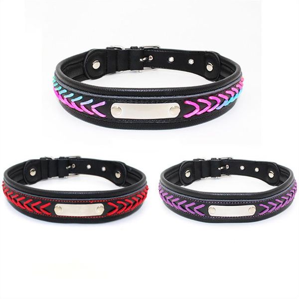

soft leather puppy collars personalized engraved dog cat name phone number pet accessories & leashes
