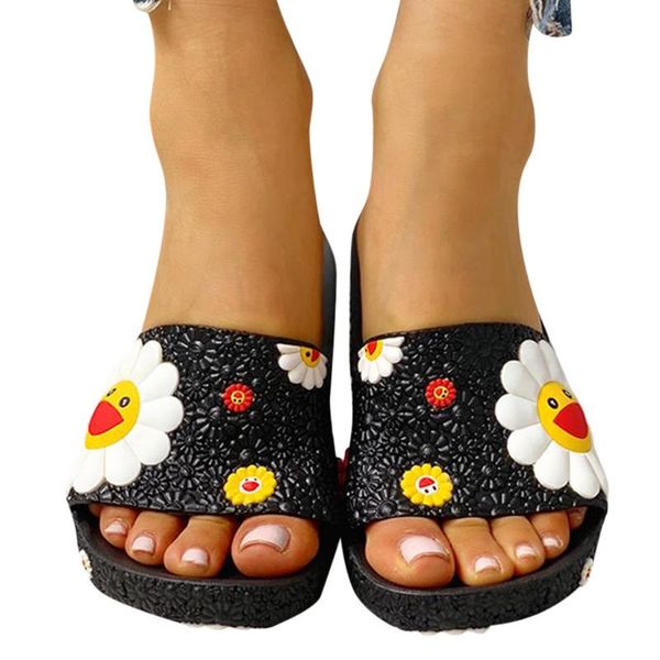 

slippers sagace summer home women shoes colorful sunflower pattern flip flops casual ladies, Black