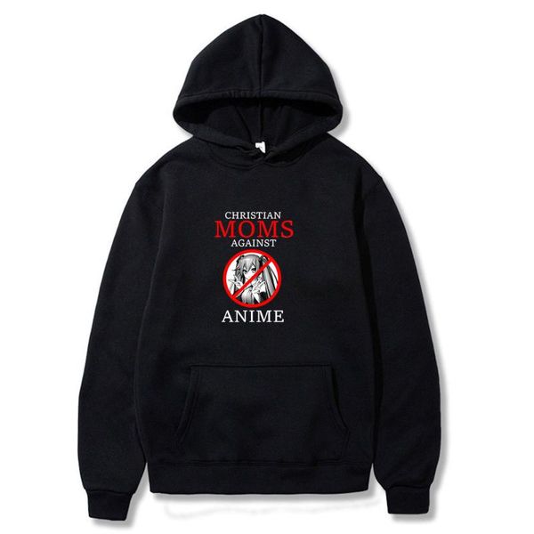 

men's hoodies & sweatshirts 2021 christian moms against anime style fashion casual daily oversize loose unsiex streetwears, Black