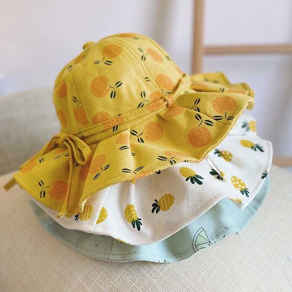 

caps & hats cute fruit print baby bucket hat soft cotton summer sun cap girls boys short side fishierman panama for outdoor beach gift, Yellow