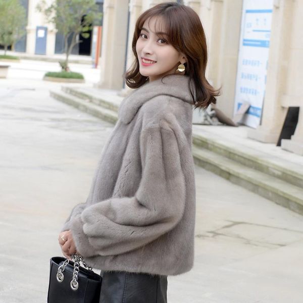 

women's fur & faux 2021 inverno nova peÃ§a inteira de pele vison casaco das mulheres curto lapelas moda generoso, Black