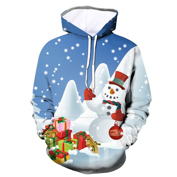 

fall/winter new christmas hoodie drawstring 5 printed loose comfortable pullover sweaters, Black