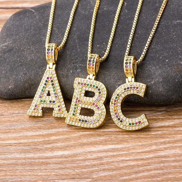 

chains 2021 fashion luxury a-z 26 letters necklace rainbow cz pendant for women initials name party wedding jewelry gifts, Silver