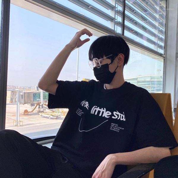 

men's t-shirts 2021 autumn korean version of the summer letter printed t-shirt male ins trend loose short-sleeved simple all-match shir, White;black