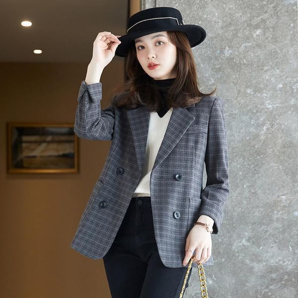 

women's suits & blazers 2021 fashion autumn women plaid and jackets work office lady suit double breasted loose business female blazer, White;black
