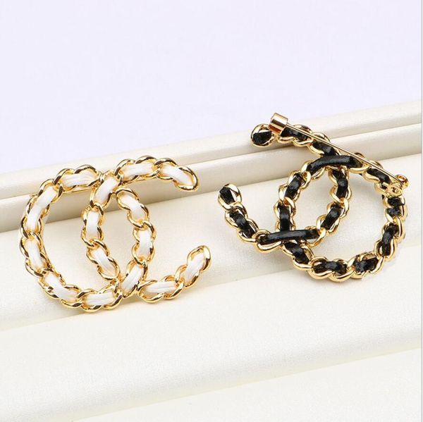 

luxury brand designer double letter pins brooches women gold silver handmade leather metal brooch suit pin classic wedding party jewerlry, Gray