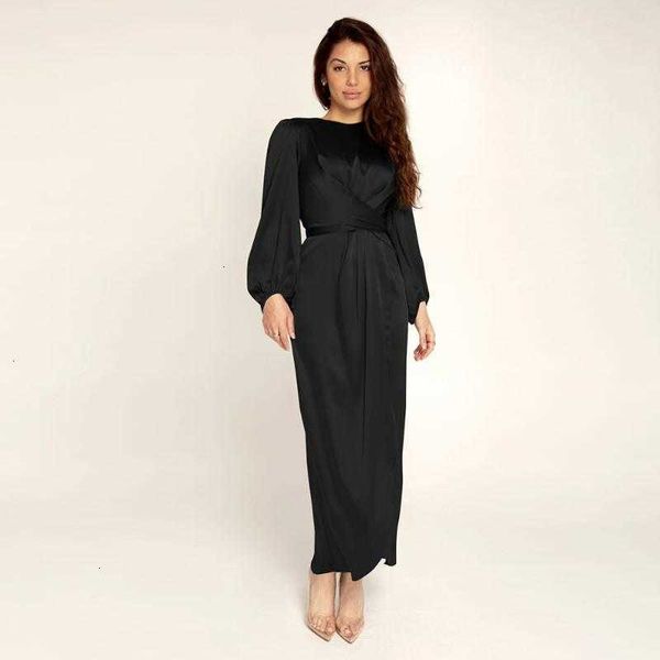 

satin bandage abaya dubai turkey hijab muslim dress india european american islam african dresses for women_yw_rw, Black;gray
