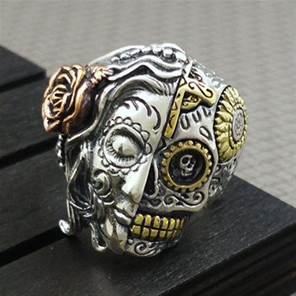 

personalized double face skull fashion punk aggressive men's ring, Golden;silver
