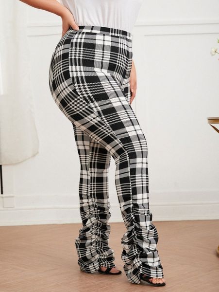 

plus plaid stacked pants t5q1#, Black