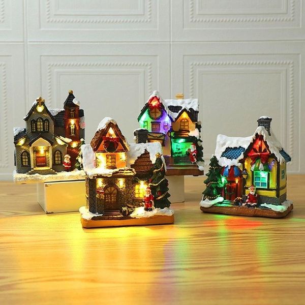 

christmas decorations led snow lights glowing santa claus house gifts for home year 2022 navidad resin ornaments