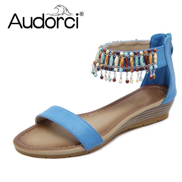 

audorci women sandals summer open toe women's low block heel woman shoes 3 color gladiator shoe ankle strappy size 35-42, Black