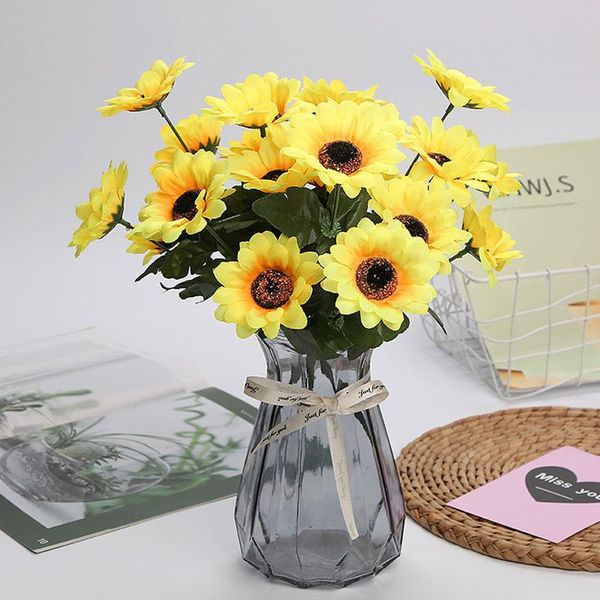 

artificial sunflower 7 heads bouquet wedding party festival home decoration fake flowers simulation sun ornaments decorative & wreaths