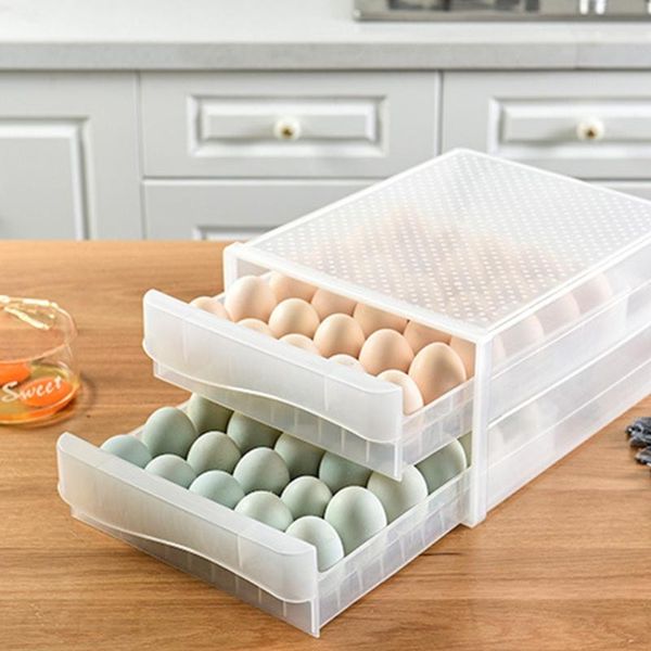 

double-layer egg storage rack container fridge drawer shelf fresh box clear pantry organizer for kitchen x7je bottles & jars