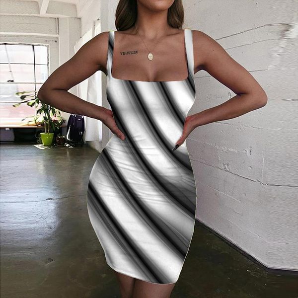 

stripe black and white women dress bodycon 3d print clothing summer boho femme, Black;gray