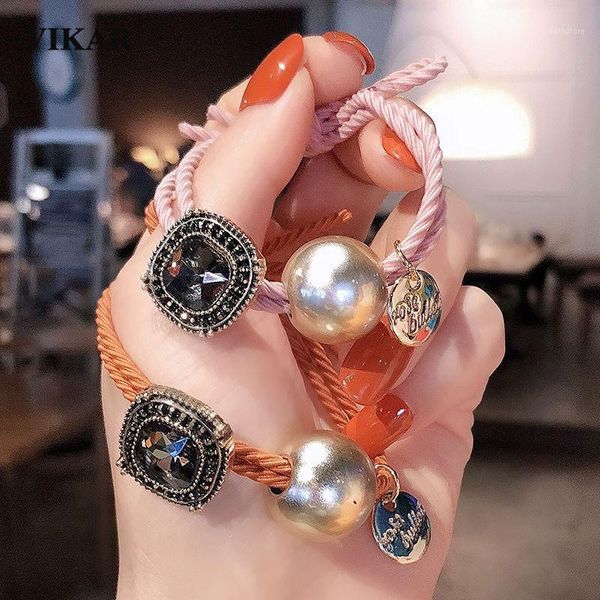 

elegant shiny diamond elastic hair bands women sweet pearl ponytail organza scrunchie set ropes accessories headwear1