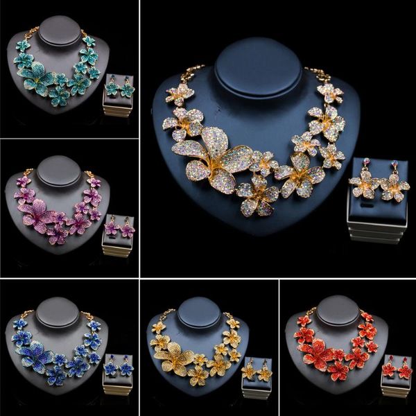

earrings & necklace african crystal flower nigerian for party wedding bridal choker women dubai statement collar fine jewelry set, Silver