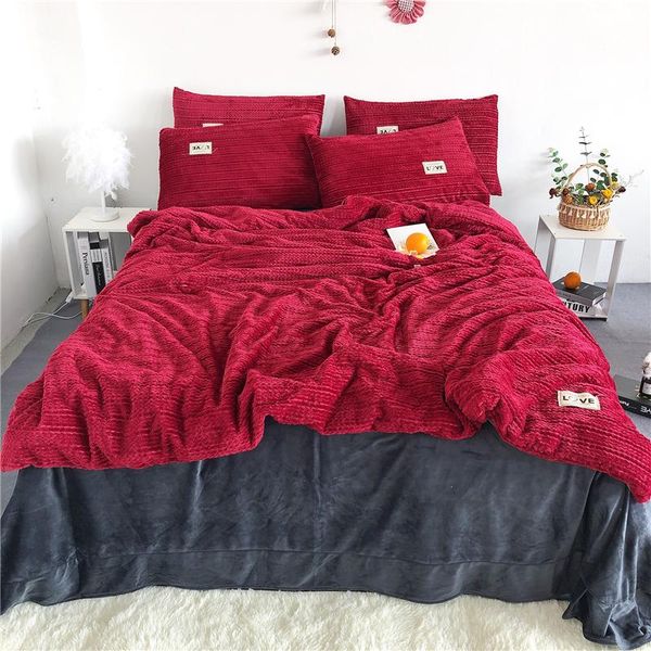 

bedding sets winter soft warm flannel fleece solid color set double bed sheet cover linen home textile fitted pillowcases duvet