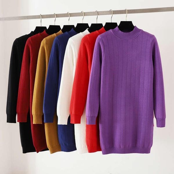

women's sweaters sweater dress autumn winter plus velvet thicken half turtleneck stretch skinny pullover women long knitted warm c6778, White;black