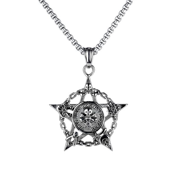 

necklaces chain pendants for mens sliver stainless steel ring hollow skull pendant hip pop jewelry to boys birthday gifts, Silver