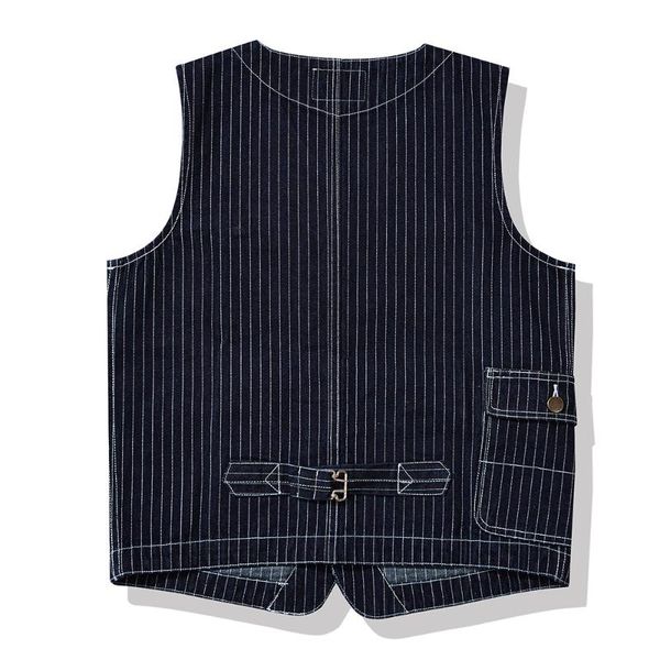 

men's vests vertical stripes multi-pocket denim vest mens casual cargo waistcoat loose pinstripe sleeveless jacket men, Black;white