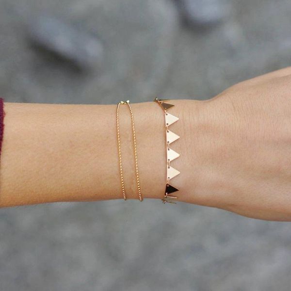 

link, chain simple design geometric triangle tassel bracelet multi layer gold color accessories fashion party jewelry gift, Black