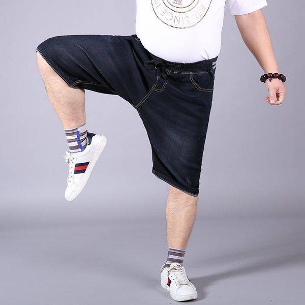 

plus size summer men's baggy ripped printing pants cargo male casual denim fashion mens shorts jeans trousers, Blue