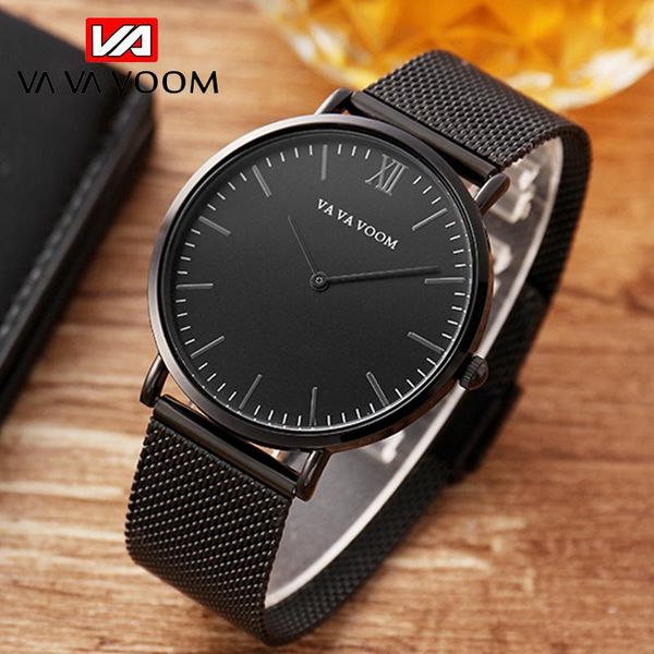 

wristwatches vava voom men casual watches simple metal hour reloj quartz watch montre mesh stainless steel erkek kol saati masculino clock, Slivery;brown