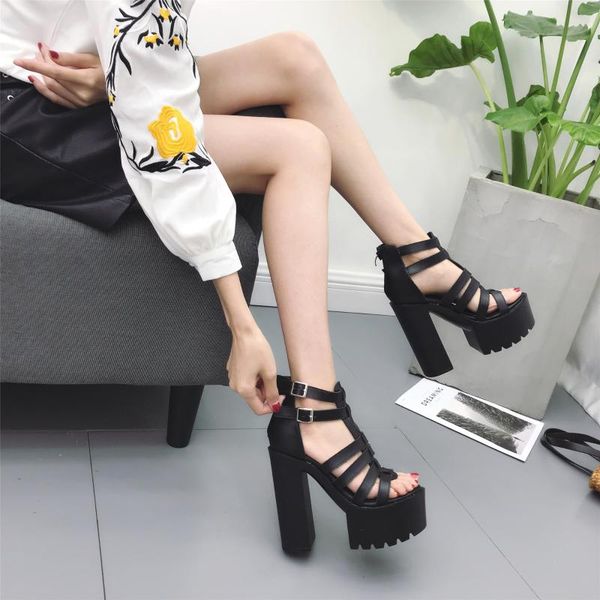

european and american nightclub dj bar women singer ds performance shoes cros 15cm heel super high waterproof table sandals, Black