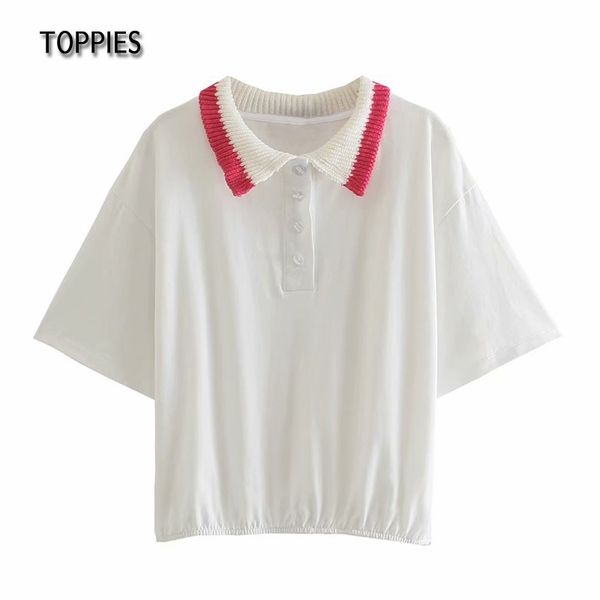 

ies white polo shirts woman short sleeve summer t-shirts turn down collar contrast color shirts 210412