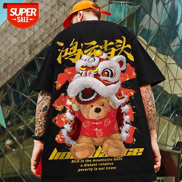 

summer chinese style ins printed short-sleeved men's national tide fat boy loose cartoon half-sleeved t-shirt brand #o79l, White;black