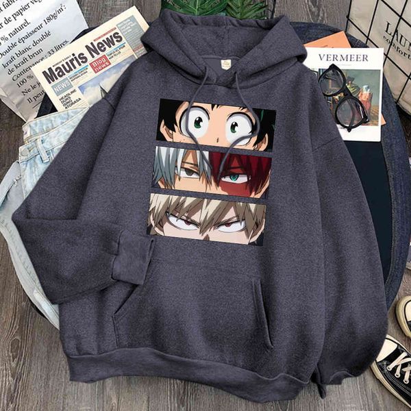 

animation academy my hero ey casual harajuku wool vintage menswear comfortable hip hop hoodie, Black