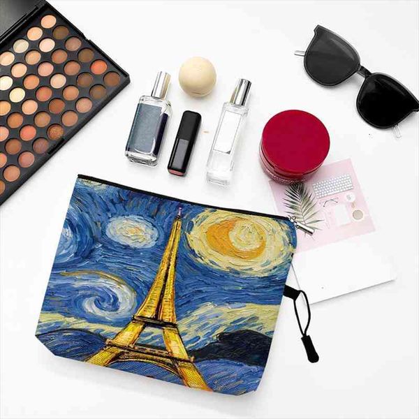 

makeup bag with van gogh starry night sunflower oil painting cute organizer bags for travel bags pouch womens cosmetic bag