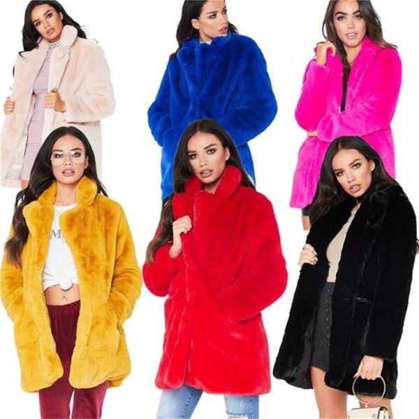 Avrupa Amerikan Moda Zarif Kadınlar Uzun Gevşek Yün Yumuşak Tavşan Saç Faux Kürk Ceket 3XL, 4XL Beyaz, Pembe, Sarı, Siyah, Kırmızı 211220