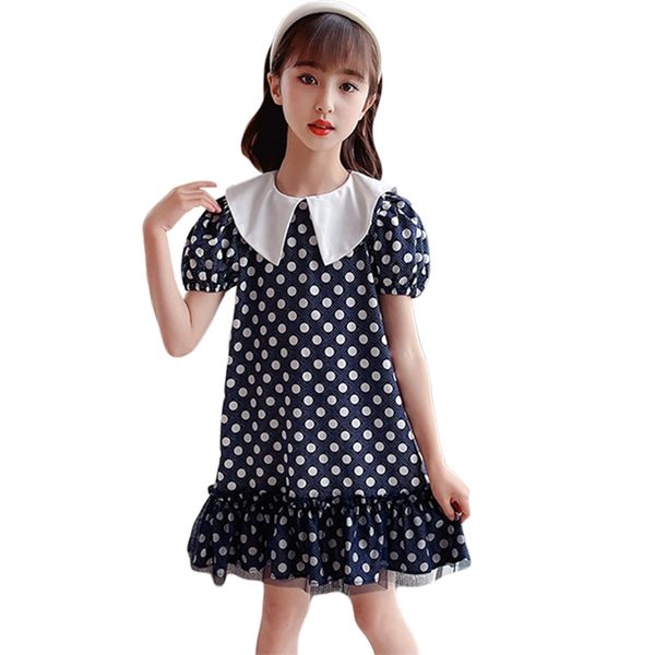

big girl summer dress dot pattern girls es mesh kid patchwork clothing 6 8 10 12 14 210527, Red;yellow