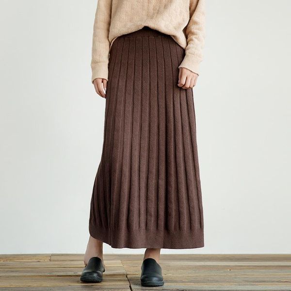 

skirts women solid elastic waist knitted ladies retro casual color knit female autumn knitwear 2021 cute, Black