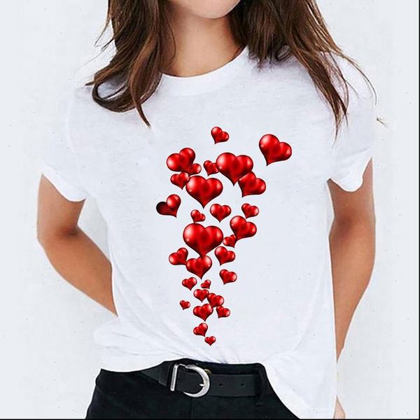 

90s cartoon love heart womens t shirt sweet cute trend graphic tee, White