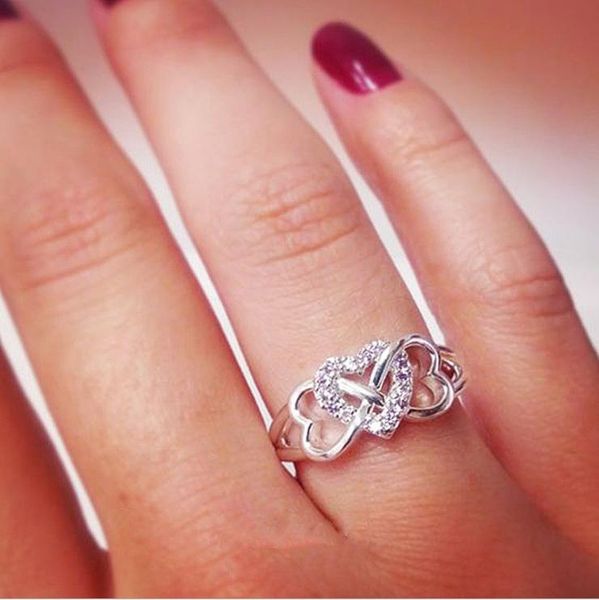 

women's heart-shaped hollow ring luxury fashion romantic bride commitment wedding engagement jewelry gifts rings, Slivery;golden