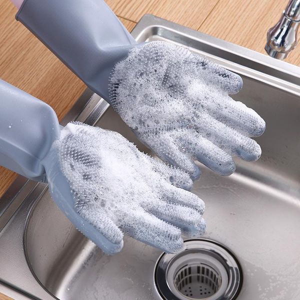 

disposable gloves 1pair multifunctional magic silicone dishwashing sponge household latex glove brush convenient for kitchen cleaning tools