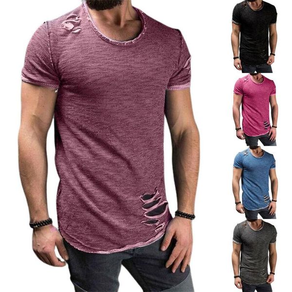 

men's t-shirts vicabo mens t-shirt ripped frayed short sleeve shirt summer slim holiday muscle t men clothing 2021, White;black