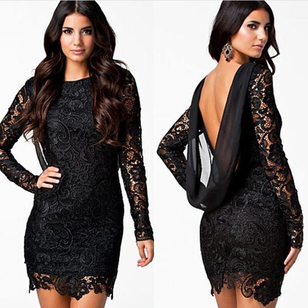 

casual dresses lace chiffon stitching halter backless pierced nightclubs tight waist vestidos minidress 2021 women lady red black blue, Black;gray
