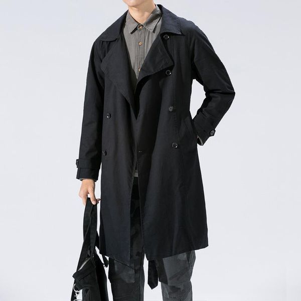

men's trench coats 2021 windbreaker autumn casual large size double-breasted temperament long jacket j982-p85, Tan;black