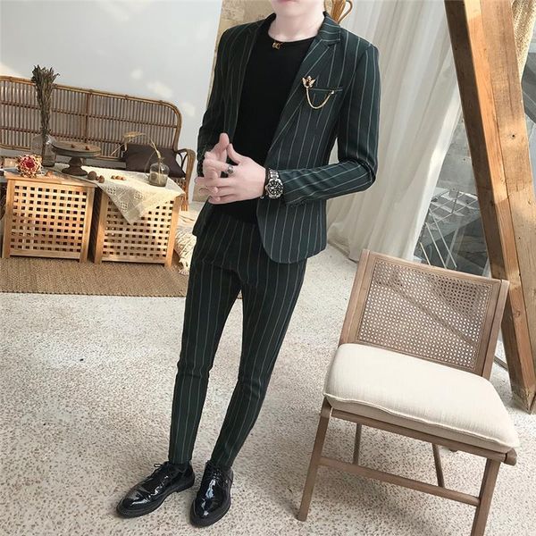

men's suits & blazers 2021 men suit slim 2-piece stripe blazer business wedding jacket formal mens office w468, White;black