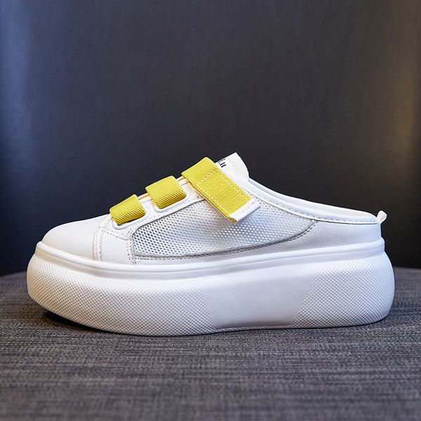 

Summer Breathable Mesh Platform Women Shoes Fashion Casual Half Beach Sandals Solid Flat Flip Flops Outside Ladies Slippers, White