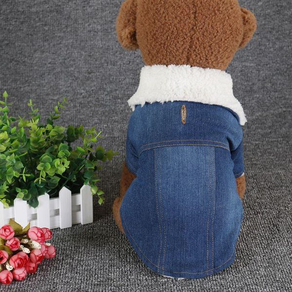 

dog apparel autumn and winter two-legged clothes pet denim plus velvet jacket thick warm cotton coat clothing